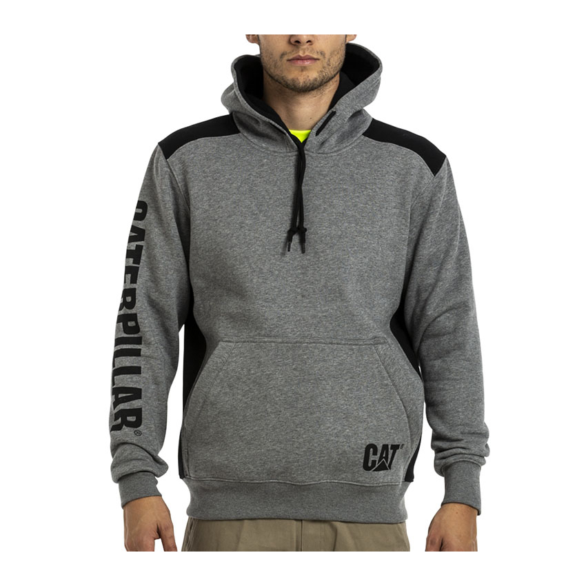 Caterpillar Logo Panel Hooded Sweat - Mens Hoodies - Dark Grey - NZ (893DNEALP)